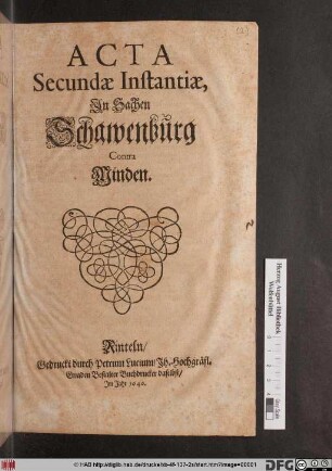 Acta Secundae Instantiae, In Sachen Schawenburg Contra Minden