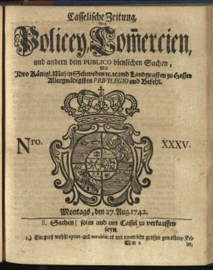 Nro. XXXV, Montags, den 27. Aug. 1742