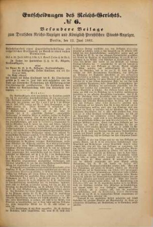 Entscheidungen des Reichsgerichts. 1882