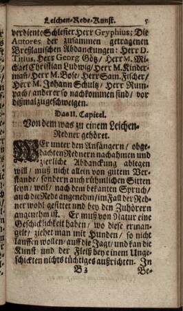 Das II. Capitel. Von dem was zu einem Leichen-Redner gehöret