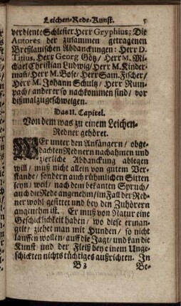 Das II. Capitel. Von dem was zu einem Leichen-Redner gehöret