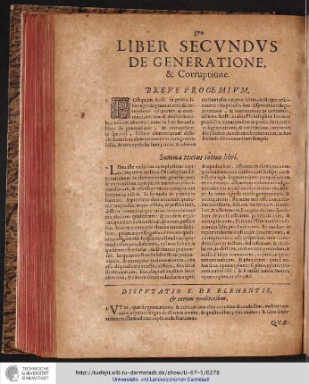 LIBER SEVNDVS DE GENERATIONE, & Corruptione.