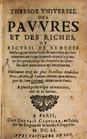 Thrésor universel des pauvres et des riches