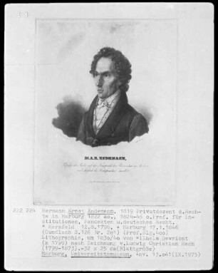 Hermann Ernst Endemann (1796-1846), 1824-1846 Professor der Rechte in Marburg