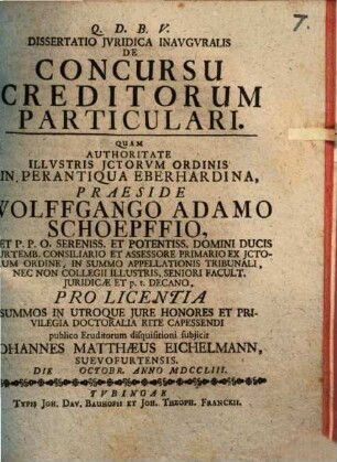 Q. D. B. V. Dissertatio Ivridica Inavgvralis De Concursu Creditorum Particulari