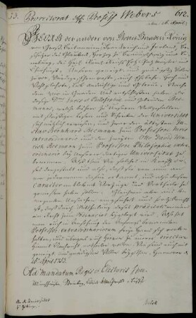 Berufung des Doktor Becmann sen. zum außerordentlichen Professor für Jura und des Doktor Becmann jun. zum außerordentlichen Professor für Philosophie.