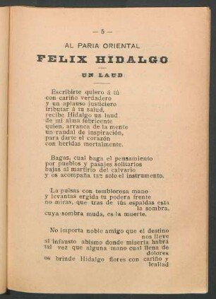 Al paria oriental Félix Hidalgo : Un laud
