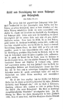 Kritik und Verteidigung des neuen Anhanges zum Gesangbuch.