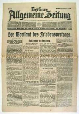 Tageszeitung "Berliner Allgemeine Zeitung" u.a. mit dem Wortlaut des Separatfriedens zwischen der Ukraine und den Mittelmächten