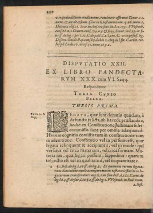 Disputatio XXII. Ex Libro Pandectarum XXX. cum VI. Seqq.