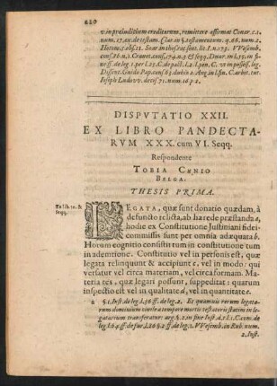 Disputatio XXII. Ex Libro Pandectarum XXX. cum VI. Seqq.