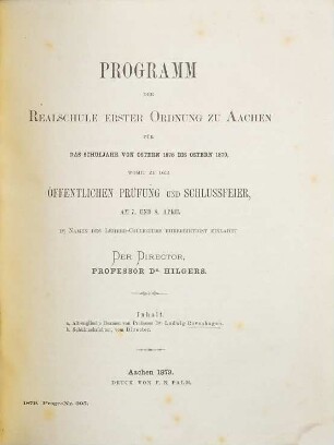 Programm der Realschule Erster Ordnung zu Aachen : für das Schuljahr .... 1878/79