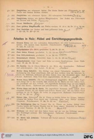 Arbeiten in Holz; Möbel und Einrichtungsgegenstände (Nr. 287-362)