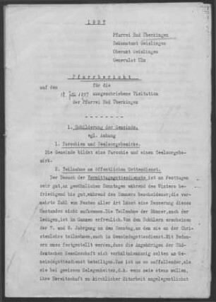Überkingen: Pfarrbericht 1937