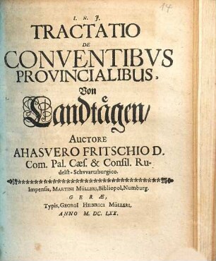 Tractatio De Conventibus Provincialibus : = Von Landtägen