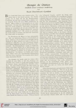 10/11: Giorgio de Chirico : anläßlich seiner Londoner Ausstellung