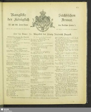 Rangliste der Königlich Sächsischen Armee : XII. und XIX. Armee-Korps des Deutschen Heeres
