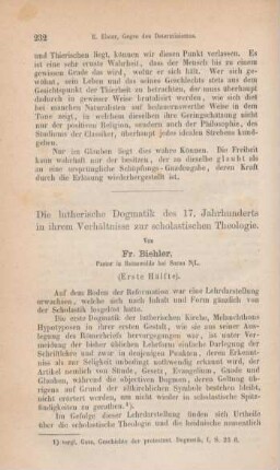 232-262 Die lutherische Dogmatik des 17. Jahrhunderts in ihrem Verhältnisse zur scholastischen Theologie : erste Hälfte