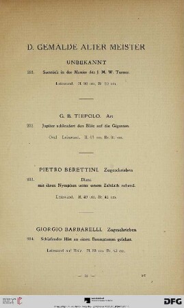 D. Gemälde alter Meister (Nr. 231-287)