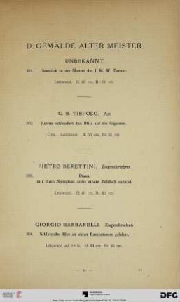 D. Gemälde alter Meister (Nr. 231-287)