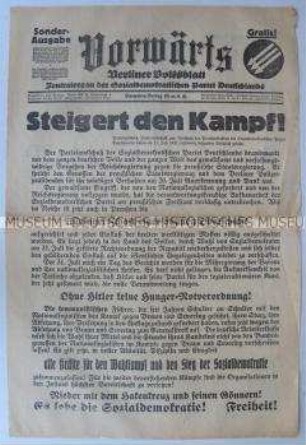 Sonderausgabe des "Vorwärts" zur Reichstagswahl im September 1932