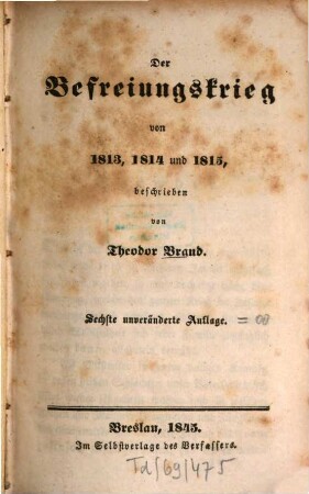 Der Befreiungskrieg von 1813, 1814 und 1815, 1