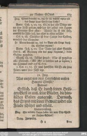 51. Frag. Was nutzet uns diese Herrlichkeit unsers Haupts Christi?