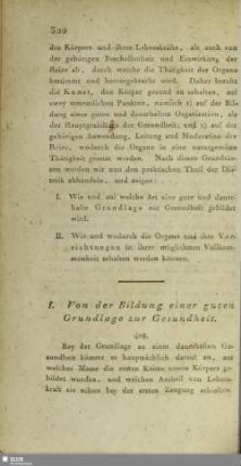 I. Von der Bildung einer guten Grundlage der Gesundheit