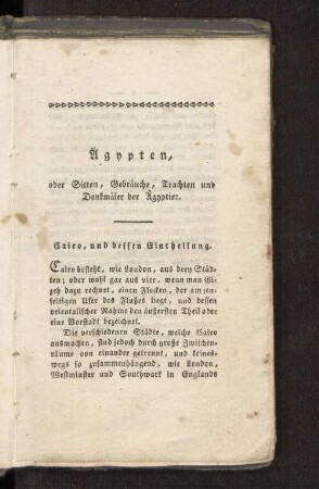 Cairo, und dessen Eintheilung.