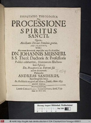 Disputatio Theologica De Processione Spiritus Sancti