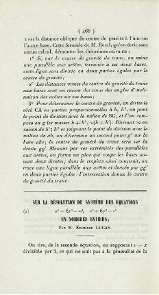 Sur la résolution du système des équations ... en nombres entiers.