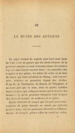 III. Le Musée Des Antiques