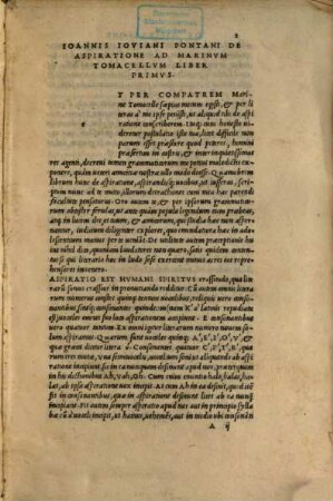 Ioannis Ioviani Pontani Opera Omnia Solvta Oratione Composita, 2. De Aspiratione Libri duo. Charon Dialogus ...