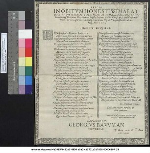 Elegia. In Obitvm Honestissimae Atqve Pvdicissimae Faeminae Magdalenae, Convigis ... Heinrici Fusselij, Pastoris Ecclesiæ Christi apud Tuchelenses ... piè defunctæ, die 10. Iunij, Anno 1575.