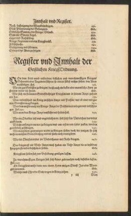 Register und Innhalt der Geistlichen Kriegßordnung.