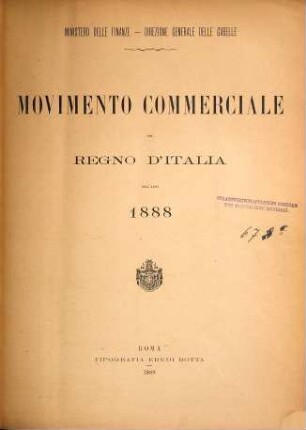 Movimento commerciale del Regno d'Italia. 1888