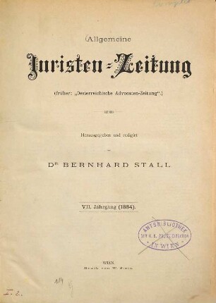 Allgemeine Juristen-Zeitung. 7. 1884