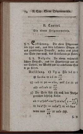 II. Capitel. Die ebene Trigonometrie.