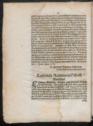 Kayserliche ResolutionsSchrifft Matthias.