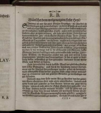 R. B. wünschet dem wolgeneigten Leser Heyl!