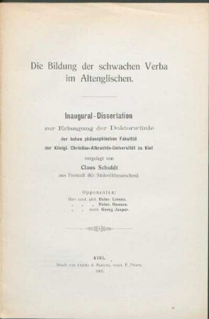 Die Bildung der schwachen Verba im Altenglischen