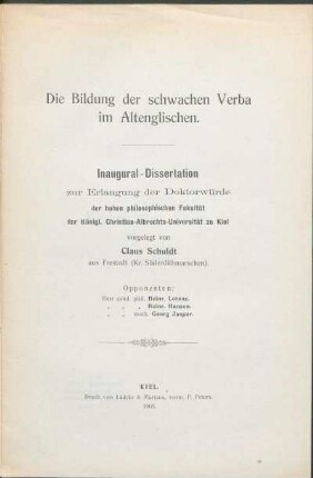Die Bildung der schwachen Verba im Altenglischen