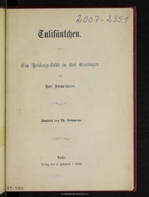 Tulifäntchen : ein Heldengedicht in drei Gesängen