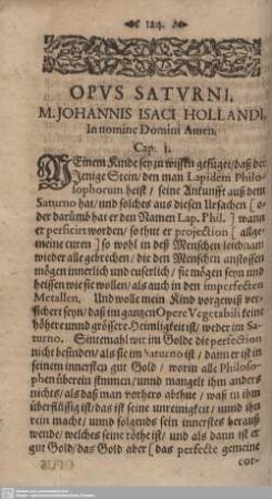OPUS SATURNI. M. JOHANNIS ISACI HOLLANDI, In nomine Domini Amen. Cap. 1. - Cap. 24.