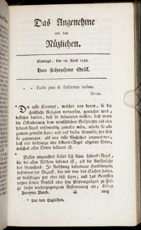 Das sechszehnte Stück. Montags, den 19. April 1756.