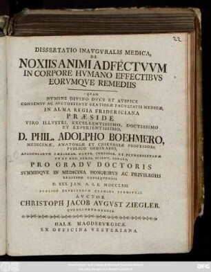 Dissertatio Inavgvralis Medica, De Noxiis Animi Adfectvvm In Corpore Hvmano Effectibvs Eorvmqve Remediis