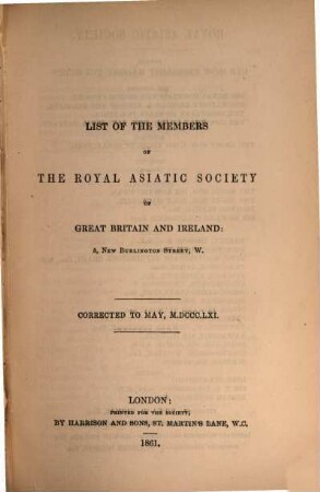 Journal of the Royal Asiatic Society. 18. 1861