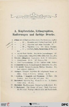 A. Kupferstiche, Lithographien, Radierungen und farbige Drucke (Nr. 1-439)
