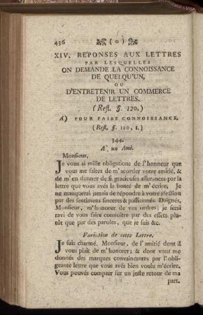 XIV. Réponses Aux Lettres Par Les Quelles On Demande La Connoissance De Quelqu'un Ou D' Entretenir Un Commerce De Lettres.