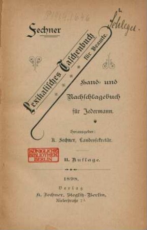 Lexikalisches Taschenbuch für Beamte. : Hand- und Nachschlagebuch für Jedermann